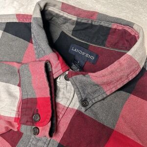 Lands‎ End Flannel Men's Large Red Plaid Traditional Fit Long Sleeve Button Down